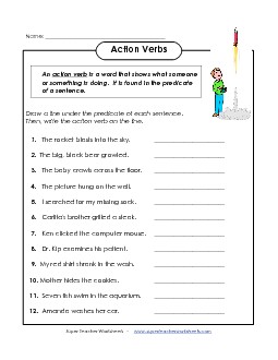 Action Verb Worksheet #2 Actionverbs Worksheet