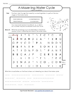 A-Maze-ing Puzzle: Water Cycle A Maze Ing Worksheet