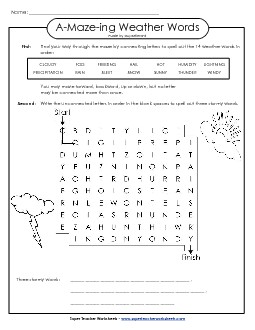 A-Maze-ing Puzzle: Weather Words A Maze Ing Worksheet