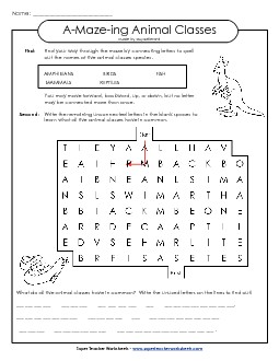 Word Maze: Vertebrates A Maze Ing Worksheet