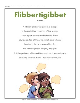 Flibbertigibbet (Poem) 5th Grade Reading Comprehension Worksheet