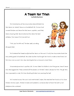 A Team for Trish (Fiction) 5th Grade Reading Comprehension Worksheet