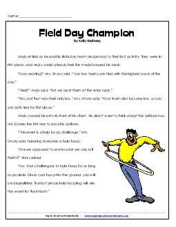 Field Day Champion (Fiction Story) 5th Grade Reading Comprehension Worksheet