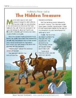 Hidden Treasure 5th Grade Reading Comprehension Worksheet