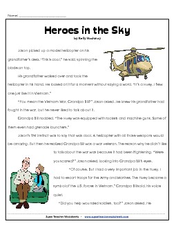 Heroes in the Sky 5th Grade Reading Comprehension Worksheet