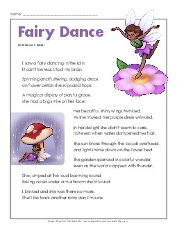 Fairy Dance (Poem) 5th Grade Reading Comprehension Worksheet