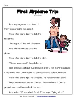 Airplane Trip Free 2nd Grade Reading Comprehension Worksheet