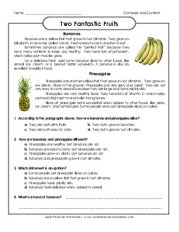 Bananas and Pineapples (Compare & Contrast) 2nd Grade Reading Comprehension Worksheet