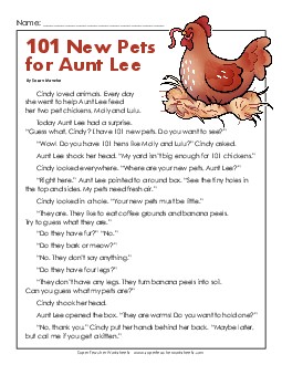 Aunt Lee\'s 101 New Pets 2nd Grade Reading Comprehension Worksheet