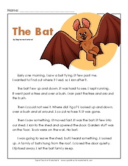 The Bat 2nd Grade Reading Comprehension Worksheet