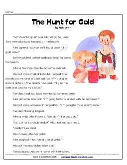 Hunt for Gold 2nd Grade Reading Comprehension Worksheet