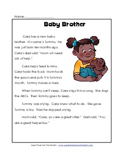 Baby Brother 1st Grade Reading Comprehension Worksheet