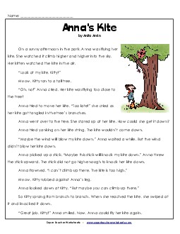 Anna's Kite 2nd Grade Reading Comprehension Worksheet