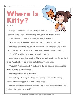 Where's Kitty? 2nd Grade Reading Comprehension Worksheet