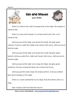 Cat and Mouse 1st Grade Reading Comprehension Worksheet