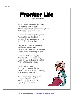 Frontier Life 4th Grade Reading Comprehension Worksheet