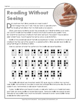 Reading Without Seeing 5th Grade Reading Comprehension Worksheet