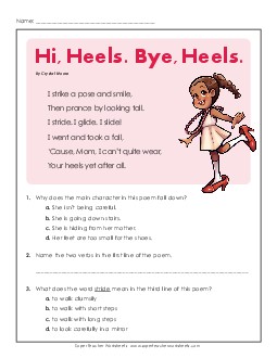 High Heels (Poem) 4th Grade Reading Comprehension Worksheet