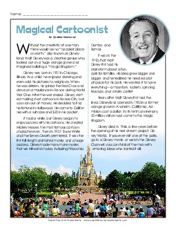 Magical Cartoonist (Biography) 4th Grade Reading Comprehension Worksheet