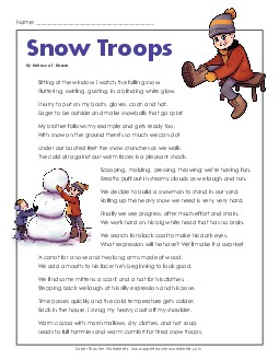 Snow Troops (Poem) Reading Comprehension Worksheet