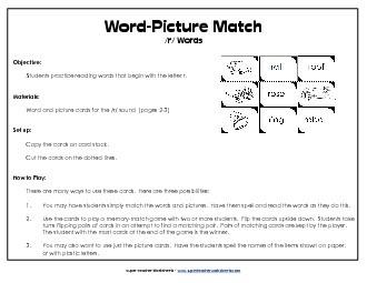 Word-Picture Match - /r/ Words Phonics Beginningsounds Worksheet