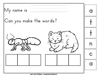 Build-a-Word: Ant & Cat Phonics Vowels Worksheet