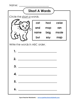 Short A - ABC Order Free Phonics Worksheet