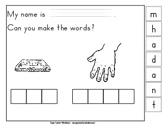 Build-a-Word: Mat & Hand Phonics Vowels Worksheet