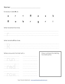 Letter R r - Practice Sheet Alphabet Worksheet