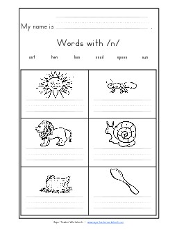 Writing Words with N n Phonics Words With Worksheet