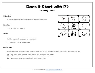 Starts With P - Sort Phonics Beginningsounds Worksheet