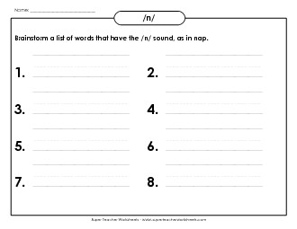 Brainstorm /n/ Words Phonics Words With Worksheet