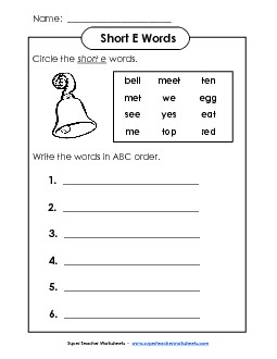 Short E - ABC Order Free Phonics Worksheet