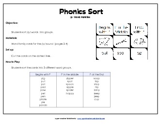 Word Sort - /p/ Phonics Words With Worksheet