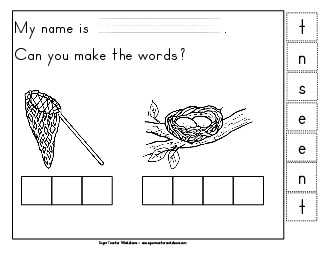 Build-a-Word: Net & Nest Phonics Beginningsounds Worksheet