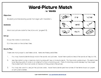 Word-Picture Match - /n/ Words Phonics Beginningsounds Worksheet