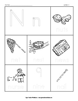 Trace-and-Say: Starts with N n Phonics Beginningsounds Worksheet