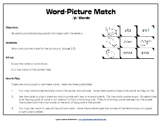 Word-Picture Match - /p/ Words Phonics Beginningsounds Worksheet