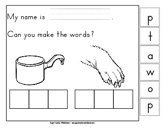 Build-a-Word: Pot & Paw Phonics Beginningsounds Worksheet