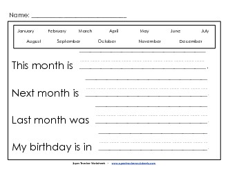 Write the Month (Basic) Free Calendars Worksheet