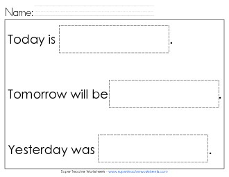 Yesterday, Tomorrow, Today Calendars Worksheet