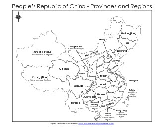 China Map (Provinces Version #2) Maps Worksheet