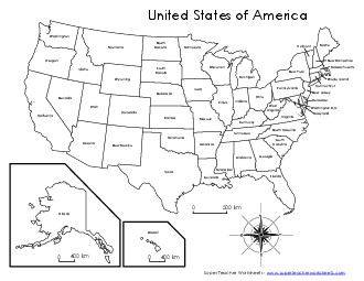 USA State Names Map Maps Worksheet