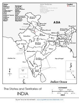 India State/Territory Map Maps Worksheet