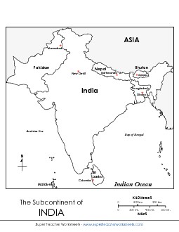 India Map Maps Worksheet