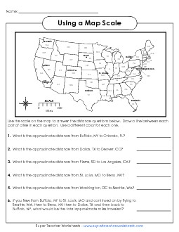 Using a Map Scale (Intermediate) Maps Worksheet