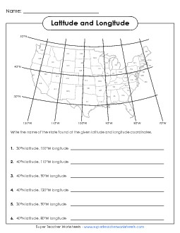 USA Latitude and Longitude 3 (Easy) Maps Worksheet