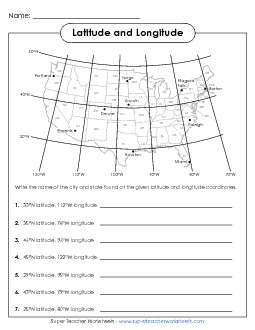 USA Latitude and Longitude Free Maps Worksheet