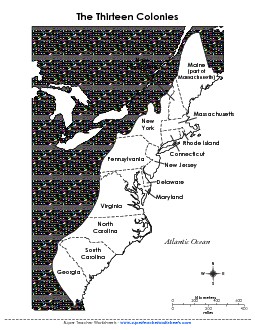 Map of Colonial America (Labels) Worksheet