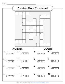 Division Crossword (4-Digit Dividends) Worksheet